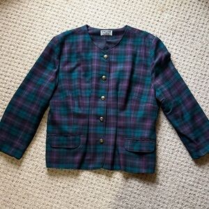 Vintage Alfred Dunner Soft Plaid Button Up Blazer Jacket Size 44 Made In USA